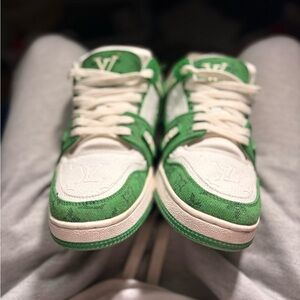 Louis Vuitton Green and White denim trainers